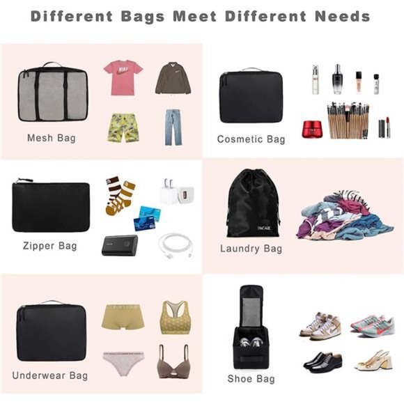 8 Set Packing Cubes Luggage Packing Organizers for Travel Accessories - Picture 5 of 6